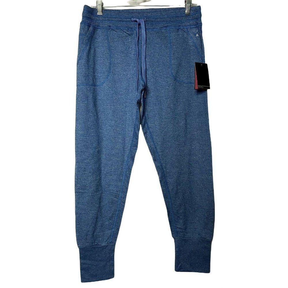 Balanced Tech Womens Blue Lounge Wear Pants Lg Pockets Cotton Banded Cuffs NEW